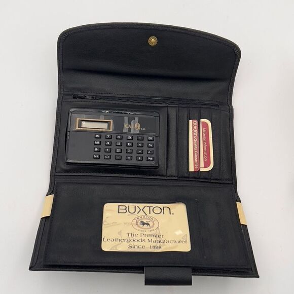New with Defect BUXTON CAL Q CLUTCH Wallet Tri-Fold Genuine Leather Black Wallet - Picture 4 of 10